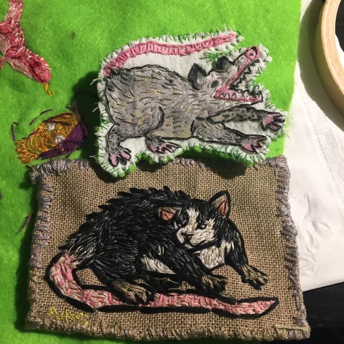 Hand Embroidered And Painted Possum Patch And Custom Hand Embroidered Pet Rat Patch