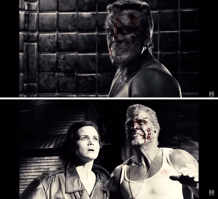 Sin City 2005 - The Cuts On Marv’s Face Flip Sides For One Shot During This Escape Scene