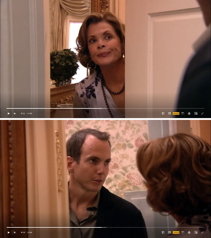 In Arrested Development, "Amigos" S2/E3 Lucille Opens The Door To Her Left, With The Door Frame On Her Right, But When We Look Over Her Shoulder, The Door Frame Is On Her Left And The Door Is Opening To Her Right
