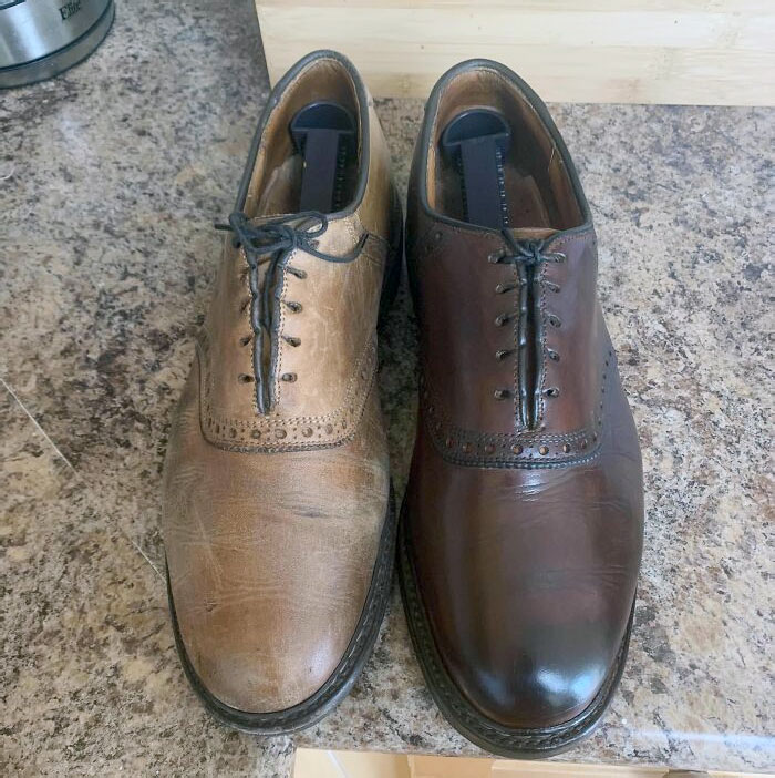 Update On My $5 Thrift Store Allen Edmond Shoes. Spent The Afternoon Focusing On The Right Shoe Just To Get This Picture