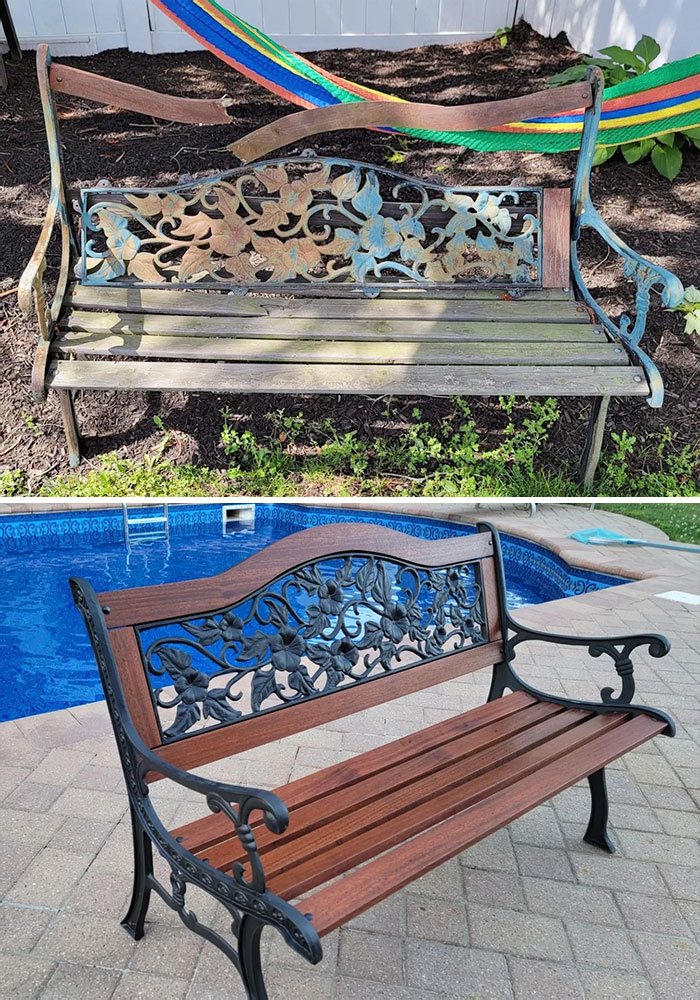 Restored An Iron Bench, Replaced The Wood With Mahogany