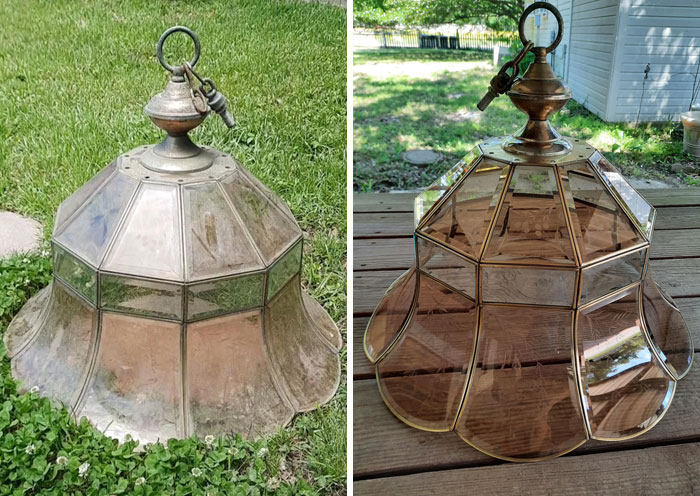 Instead Of Buying A $300 New Chandelier, I Bought This Antique One For $40 And Spent A Few Hours Buffing It Clean, And Also Glued A Few Loose Pieces