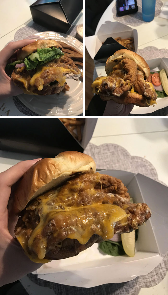 This Behemoth Of A Fried Chicken Sandwich I Got From A Local Restaurant. Had No Idea It Was Gonna Be This Big