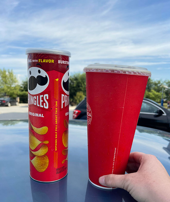 This Is What You Get When You Order A Large Drink From Panda Express. Pringles Can For Scale