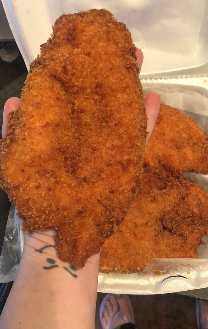 This Absolute Unit Of A “Chicken Tender” Per The Menu Listing. They Sent 5 This Size