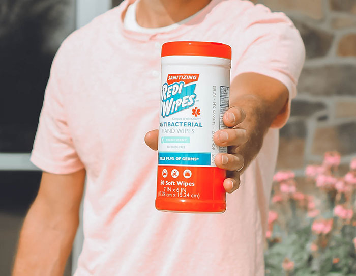 Person holding Redi Wipes