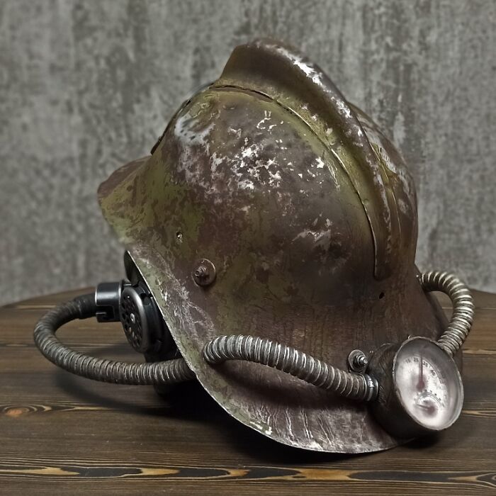 I Upcycled A Vintage Fireman's Helmet By Making It Into A Post Apocalyptic-Looking Mask