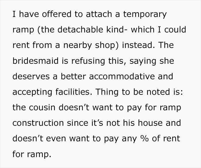 After Suggesting To Use A Temporary Ramp So Her House Can Be Accessible For A Wedding, Woman Exposes The Insulting Bride-To-Be And The Wedding Is Called Off After Suggesting To Use A Temporary Ramp So Her House Can Be Accessible For A Wedding, Woman Exposes The Insulting Bride-To-Be And The Wedding Is Called Off