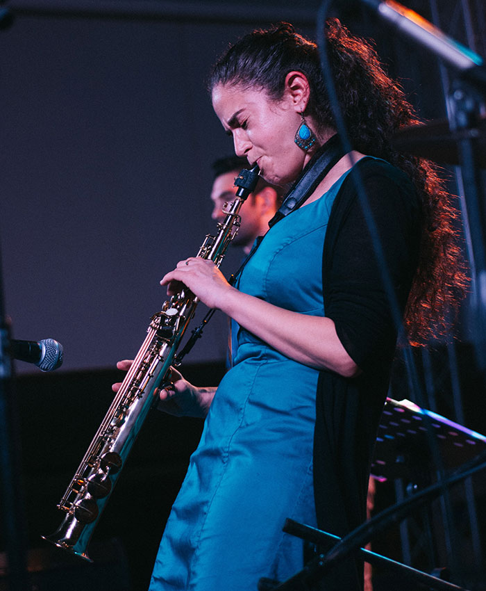 Woman playing with oboe