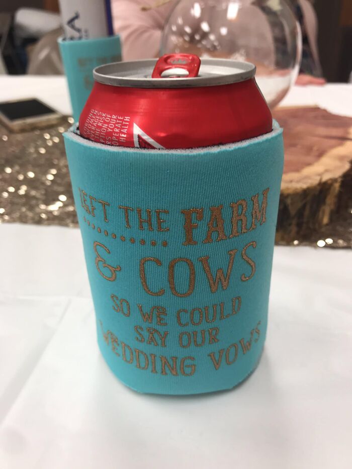 Just Joined This Group And I Thought I’d Share The Coozie From A Family Members Wedding. The Ceremony Was In A Barn In 90 Degree Weather And The “Seats” Were Hay Bales