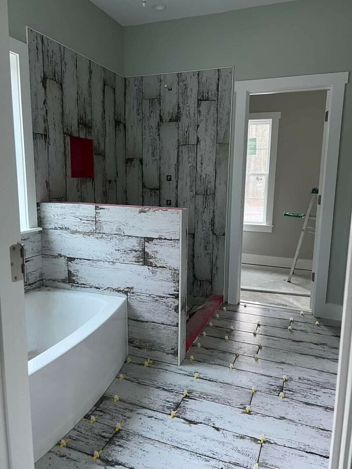 This Was Just Posted On A Home Remodeling Group I'm In. Apparently, The Home Owner Has Slight Regrets On Their Bathroom Tile Choice Now That It Has Been Installed And Is Seeking Suggestions On How To "Tone It Down."
