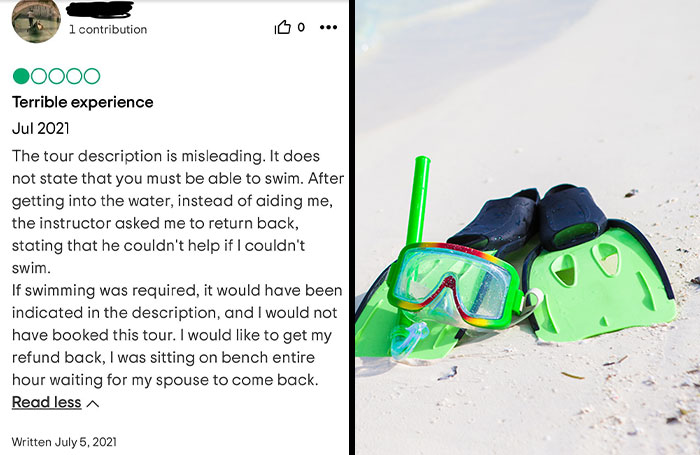 Non-Swimmer Books A Snorkeling Tour, Gets Roasted By A Business Owner When He Leaves 1-Star Review Online