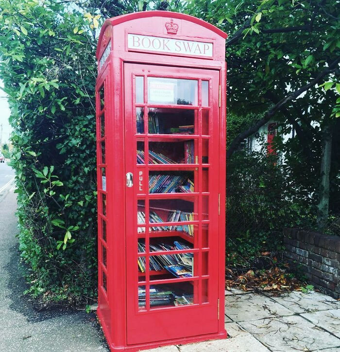 An Old Telephone Box In My Village Turned Into A Book Swap