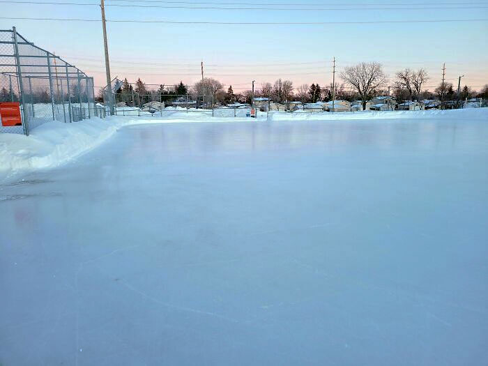 This Baseball Diamond Gets Turned Into A Huge Skating Rink In Winter