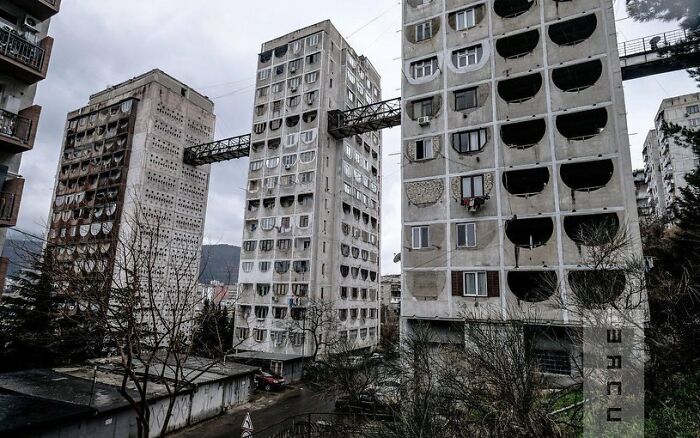 Development On Steep Slopes In Nutsubidze Street. Tbilisi, Georgia. Built Between 1974-1976