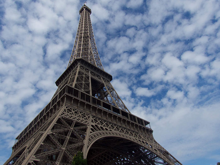 Shot of Eiffel Tower under blue sky