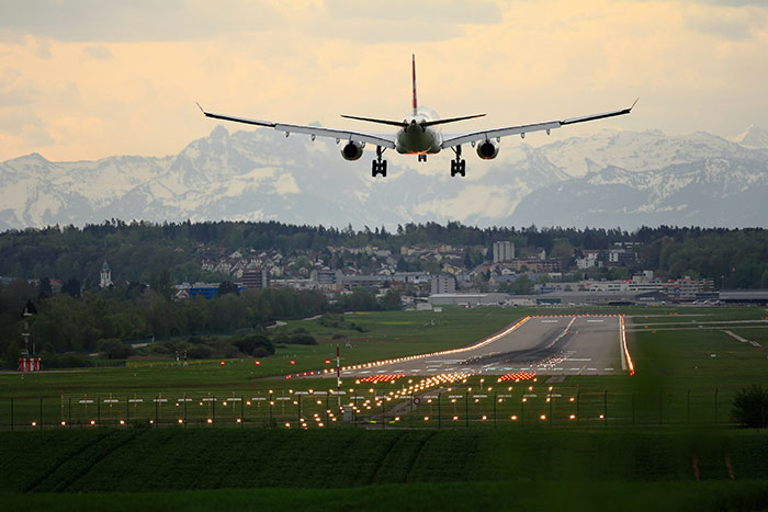 Airplane landing in airport