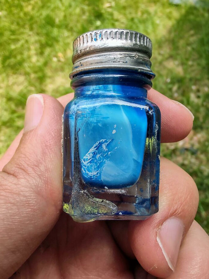 The Way The Paint Dried In This Old Bottle Looks Like A Tidal Wave