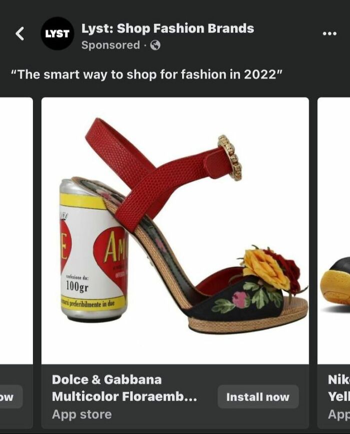 Come On Now If I Put A Soda Can On My Heel I’d Look Like A Crazy Crackhead But When Dolce And Gabbana Does It It’s “Fashion”