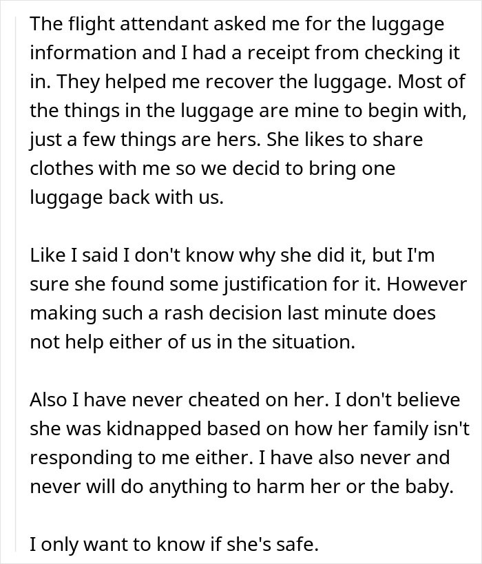 Guy Turns To The Internet After His Pregnant Wife Suddenly Disappears From The Airport And Texts Him To Never Look For Her