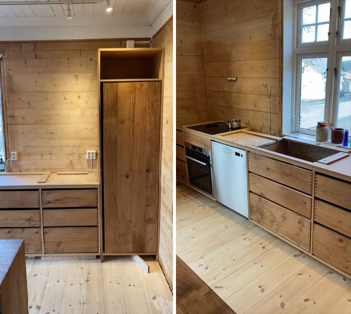 I Made A Solid Oak Kitchen For A Client, Turned Out Pretty Good