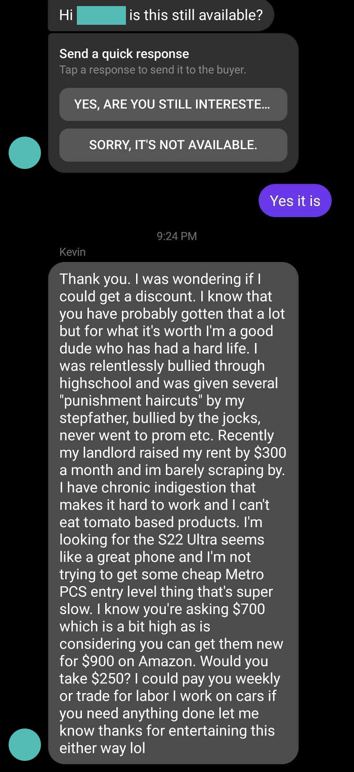 Dude Wants A 70% Discount Because He Was Bullied In High School And Has Heartburn