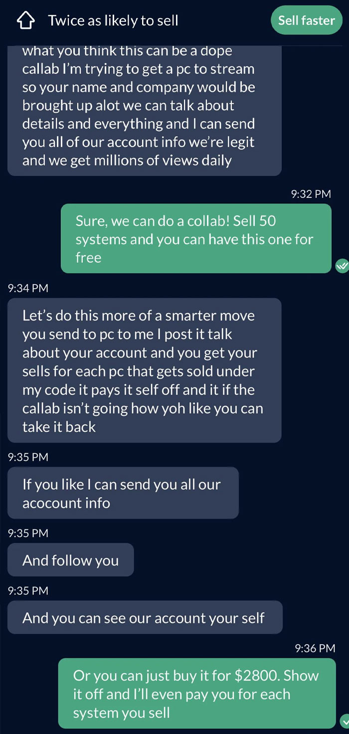 “Influencer” Tries To Make A Deal With Me For $2,800 Computer