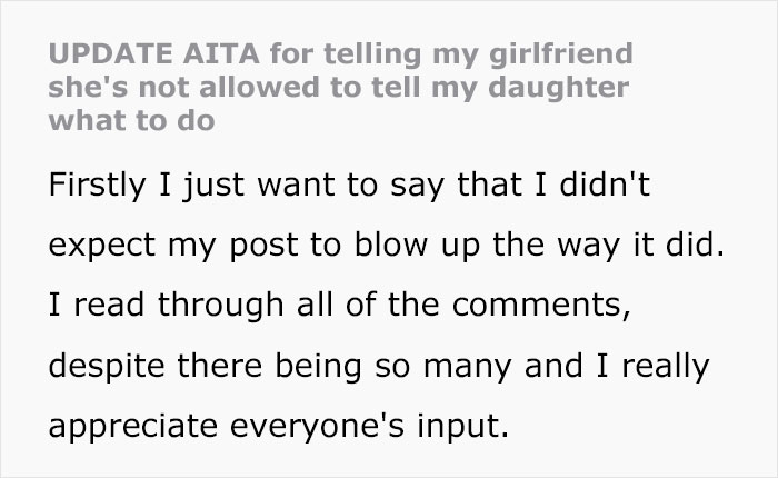 A man asked if he could tell me on the internet if he hated telling his girlfriend not to regulate his daughter's appearance
