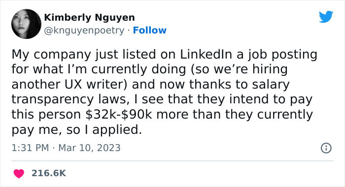 Woman applying for her job after her company posted a high paying job posting