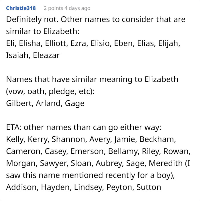 Parent Wants To Name Their Son Elizabeth, Gets A Reality Check Online