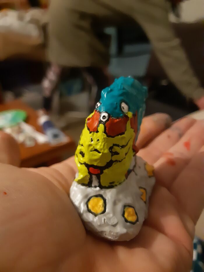 Rules Are Made To Be Broken! Here's An Alien I Painted On 2 Rocks I Glued Together