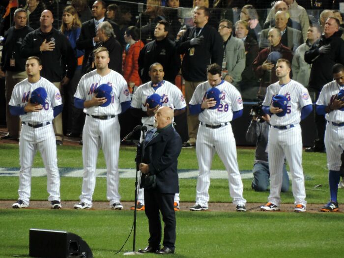 Baseball Players Singing National Anthem 