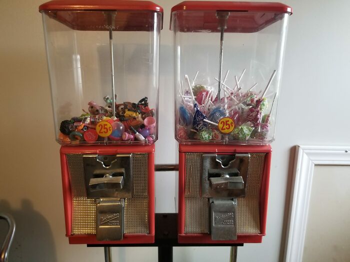 Well The Little Candy Jar I've Been Collecting Little Toys In For My Future Grand Kids Is Finally Full, Had To Move Them To An Actual Candy Dispenser 