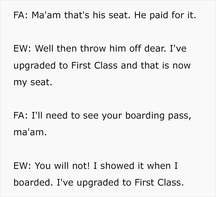 “I've Upgraded To First Class”: Woman Demands Passenger Who Paid For His Seat Move, Captain Decides To Lure Her Out Of The Plane And Leave Her Behind “I've Upgraded To First Class”: Woman Demands Passenger Who Paid For His Seat Move, Captain Decides To Lure Her Out Of The Plane And Leave Her Behind