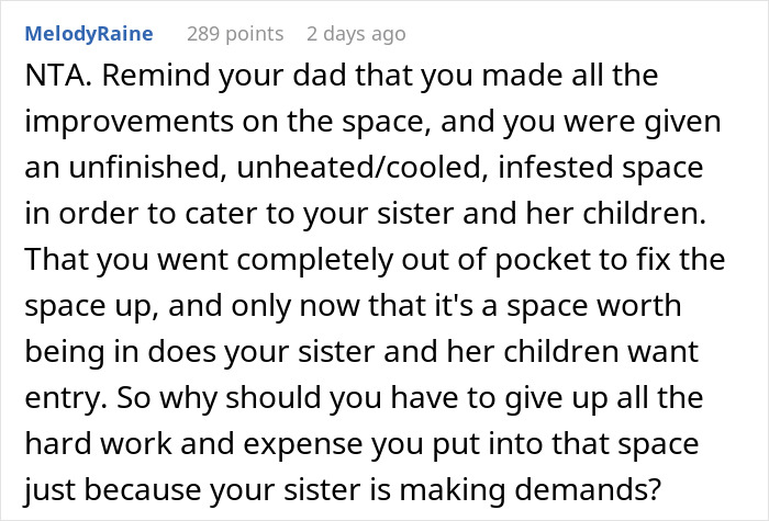 Mom Takes The Whole 2nd Floor For Her And Her 3 Kids, Leaves Sister With Horrible Basement, Drama Ensues When She Fixes It Up And Makes It Really Nice Mom Takes The Whole 2nd Floor For Her And Her 3 Kids, Leaves Sister With Horrible Basement, Drama Ensues When She Fixes It Up And Makes It Really Nice