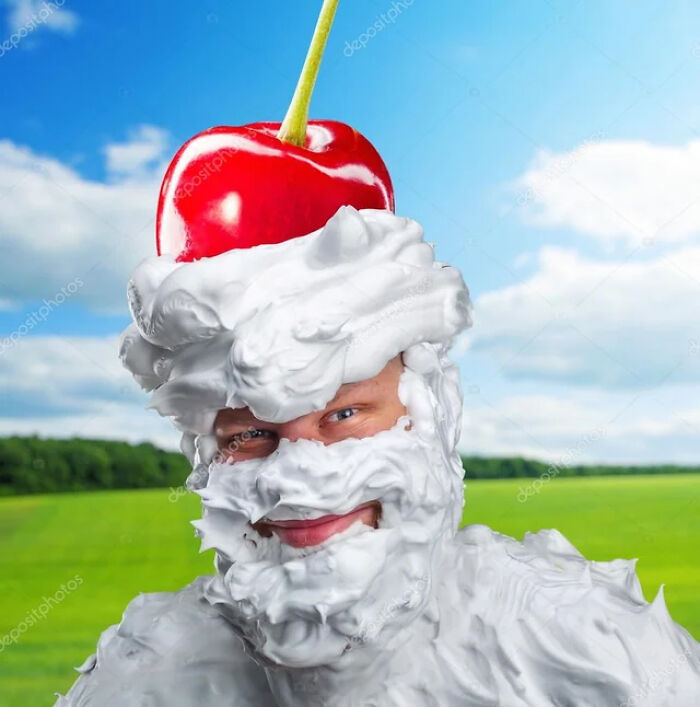Smiling Man With Whipped Cream And A Cherry