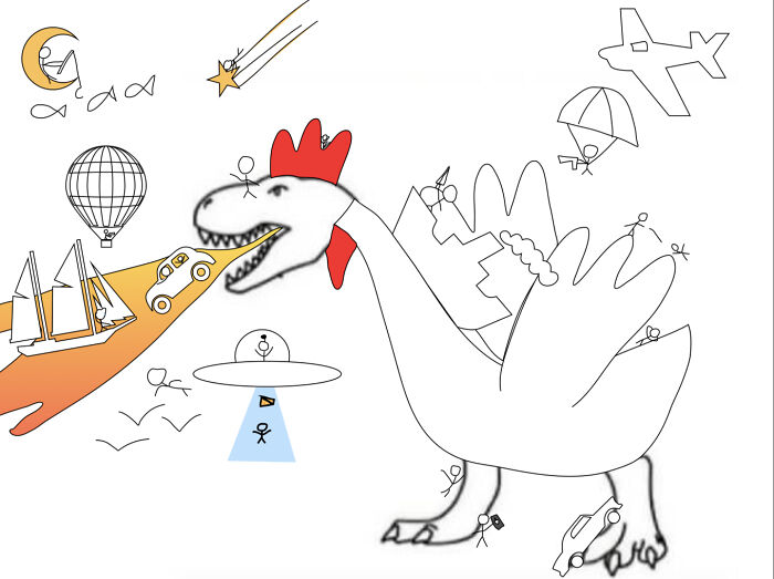 Is The Shicken-Saurus Terrorising The People Or Are The People Terrorising The Chicken-Saurus?