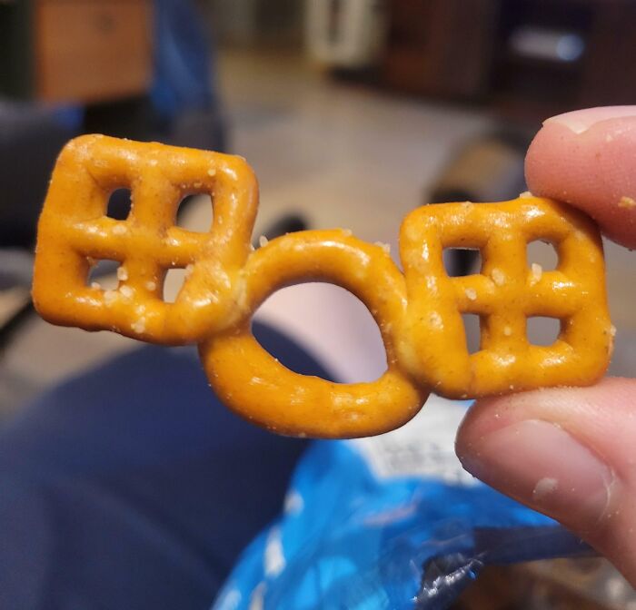 These Pretzels From A Bag Of Chex Mix Are Stuck Together And Kind Of Look Like A Satellite