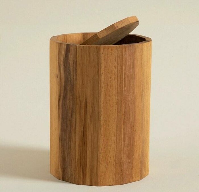 Wooden storage bin with an open lid, exemplifying practical home organization ideas.