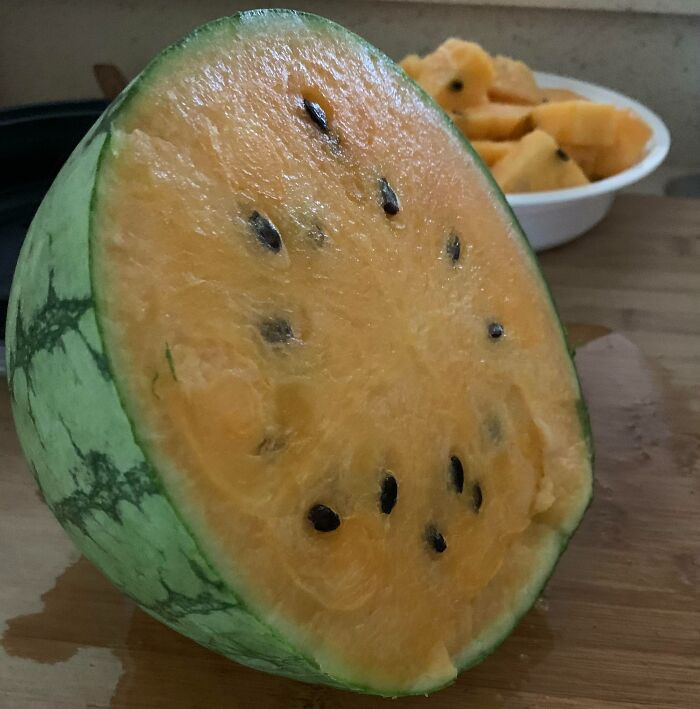 Cut Into A Watermelon My Husband Picked Up The Other Day At A Farm Stand And We Learned That Yellow Watermelons Are A Thing