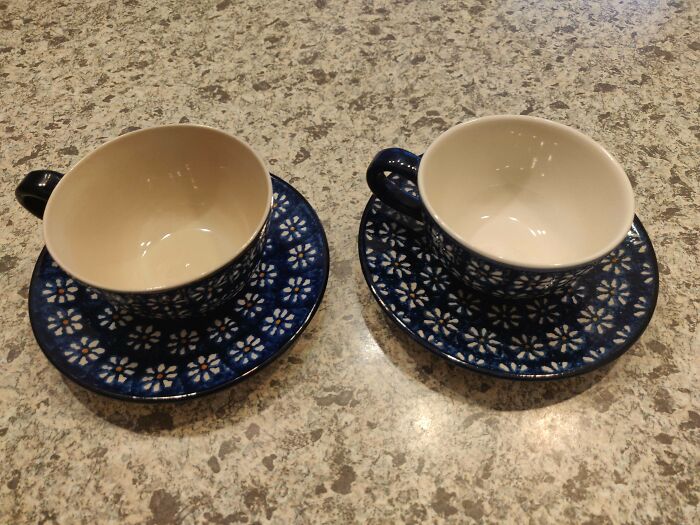 Bolesławiec Pottery/ Polish Pottery. The Left One Is 50+ Years From My Grandma. The Right One I Got For Christmas. Still The Same Design! Even Found A Replacement Lid For My Teapot That Was Broken 20 Years Ago