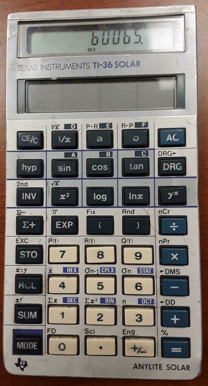 Solar Calculator Bought Circa 1985. Needs Brighter Light Now, Otherwise Works Perfectly, Even In Hexadecimal