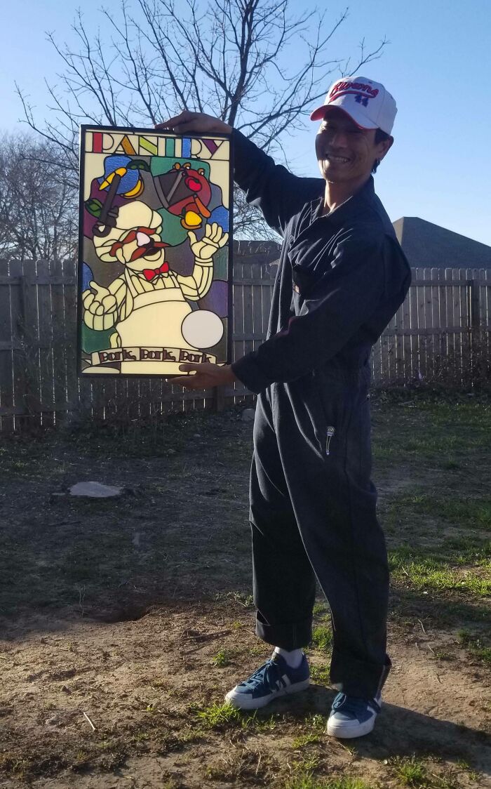I Made A Stained Glass Panel Of Swedish Chef For My Pantry Door