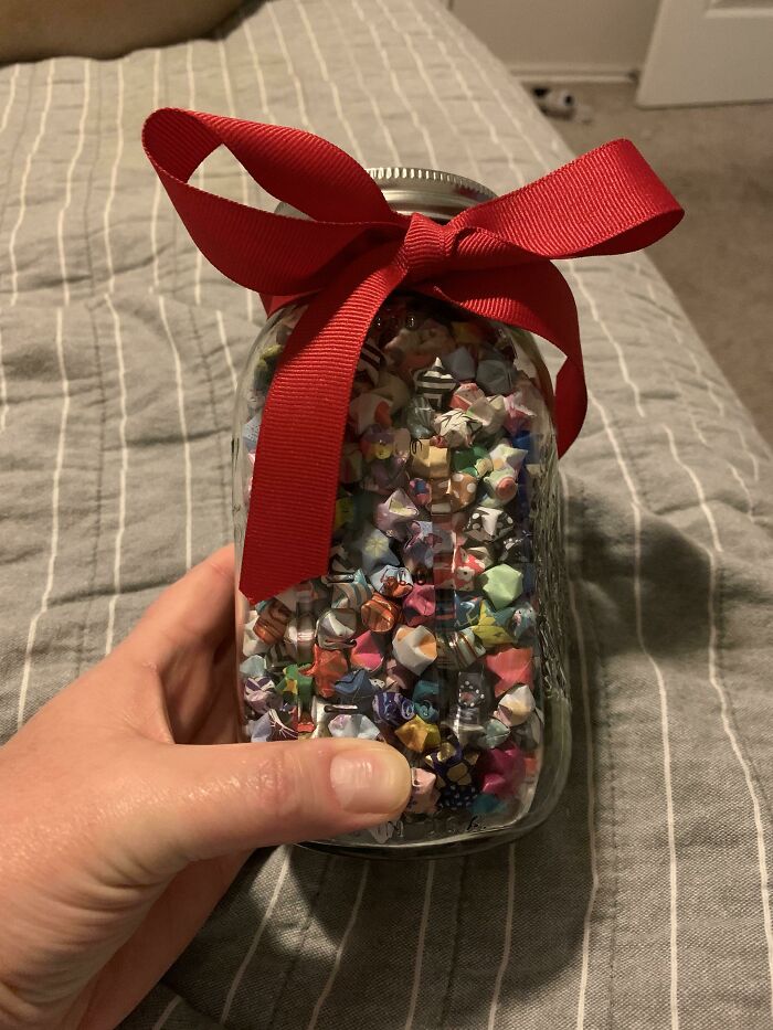 The Little Girl Upstairs Is Turning 7 Today…she’s Told Me Twice :) I Decided To Gift Her A Jar Full Of My Tiny Origami Stars