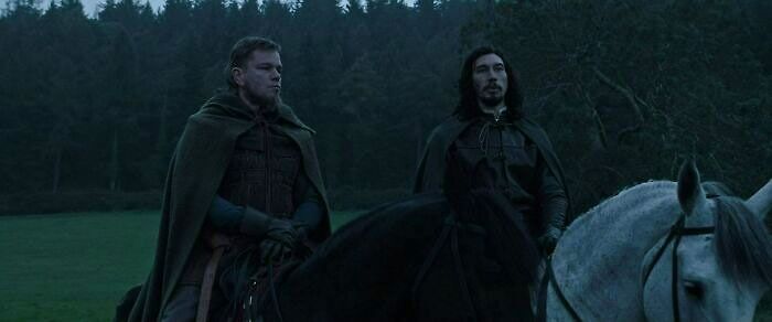 Sir Jean de Carrouges and Jacques Le Gris ridding horses 