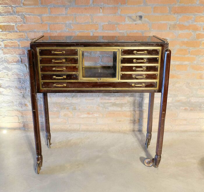 What Is This Cabinet On Wheels I Got At An Antiques Market? The Drawers Can Be Accessed From The Front As Well As From The Back, There Are Also Two Compartments With Small Key (???) Hooks On Each Side