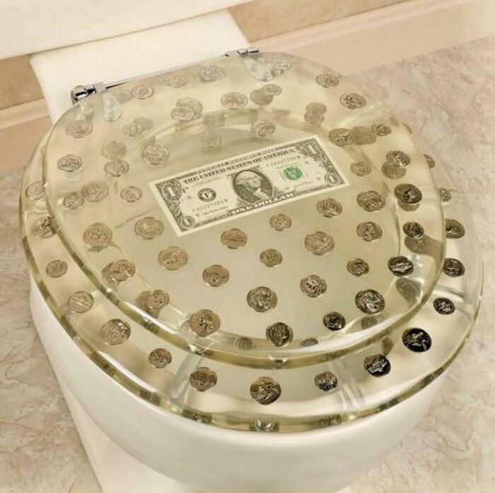 Dollar Bill And Coins Epoxy Toilet Bowl Seat And Lid
