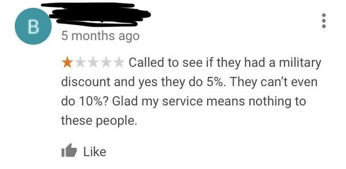 “They Give Me A Discount But I Wanted More, One Star Rating!!”