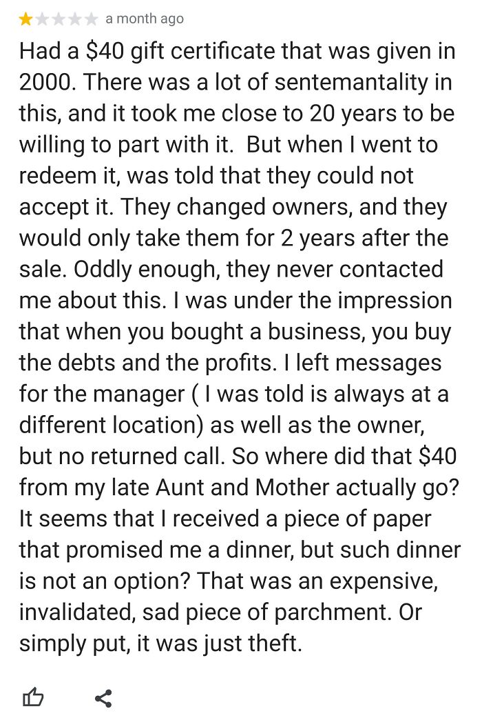 Review At A Restaurant I Just Went To. Theft