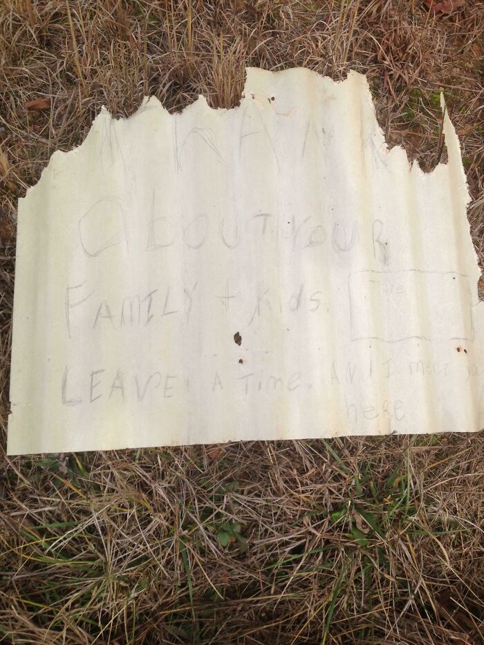Creepy Hand Written Note Found On A Piece Of Debris In Roadside Ditch Next To An Abandoned House